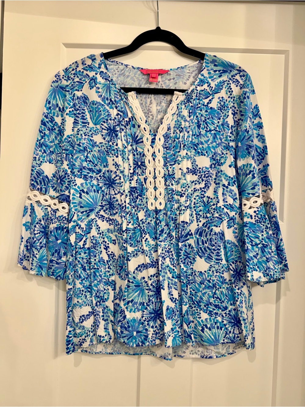 Lilly Pulitzer Hollie Tunic Blouse in Turquoise Oasis Shell Me You Love Me